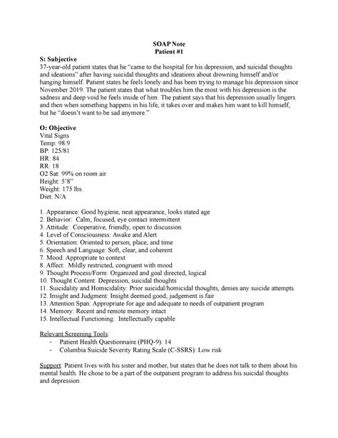 Psychiatric Nursing Soap Note Example Printable Templates Free