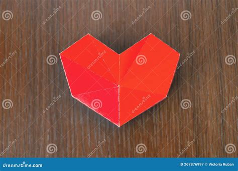 Top View Of Red Heart Shaped Box On Wood Table Stock Image Image Of