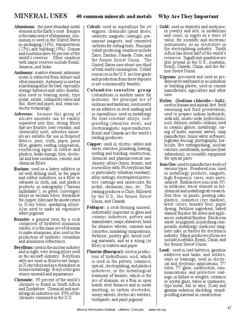 Mineral Uses: 40 Common Minerals and Metals Why Are They Important | PDF | Quartz | Metals