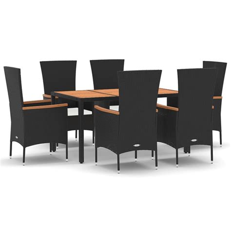 Ensemble à d ner de jardin et coussins 7pcs Noir Résine tressée Leroy