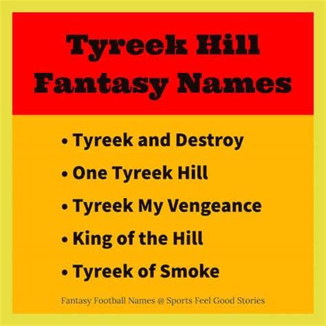 Tyreek Hill Fantasy Football Names | Sports Feel Good Stories