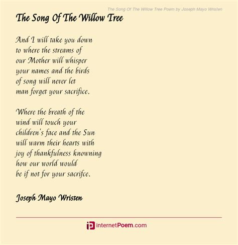 The Song Of The Willow Tree Poem By Joseph Mayo Wristen