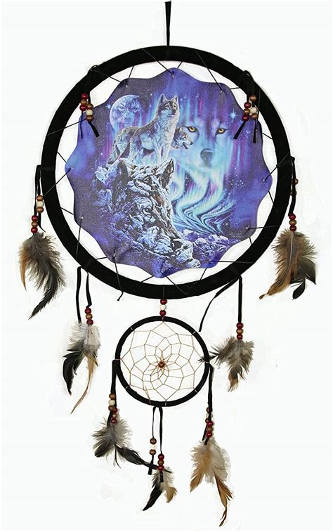 Hidden Wolves Dream Catcher With Feathers 13 Inches Home