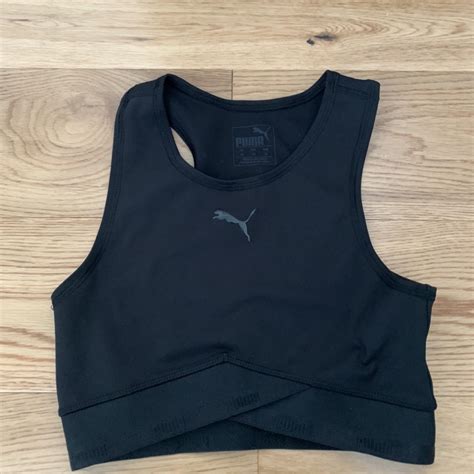 Puma Black Sports Crop Top Gym Top Worn Once Size Depop