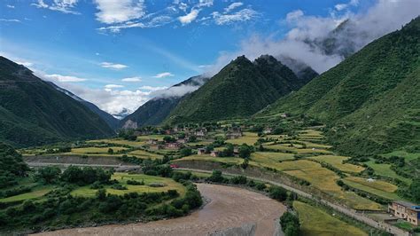 Villages In Eastern Tibet Background Aerial Photography Alpine Plain