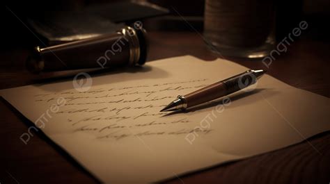 Fountain Pen And Paper Sitting On Top Of A Desk Background, Script ...