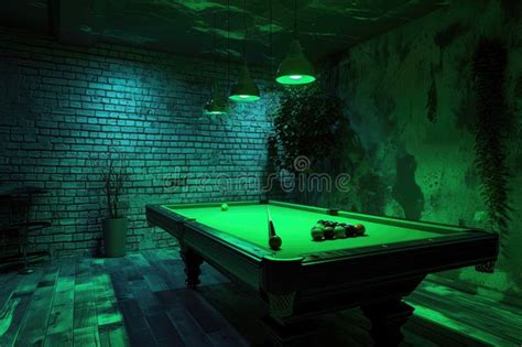 Pool Table In A Dark Basement Stock Illustration Illustration Of