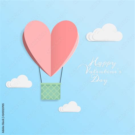 Vector Of Love And Happy Valentine S Day Origami Design Elements Cut Paper Made Hot Air Balloon
