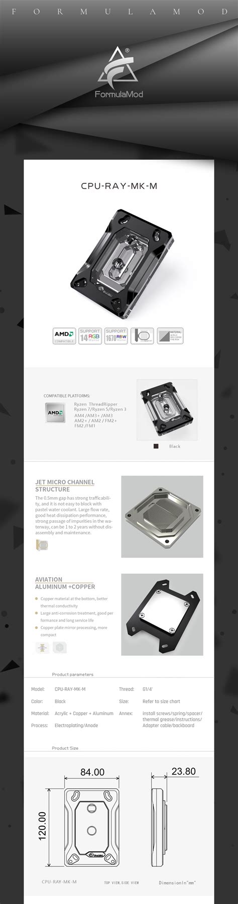 Bykski CPU Cooler Water Cooling Block For AMD Acrylic RGB CPU Cooler