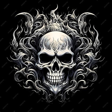 Premium Ai Image Skull Flame Tattoo Design Dark Art Illustration Isolated On Black Background