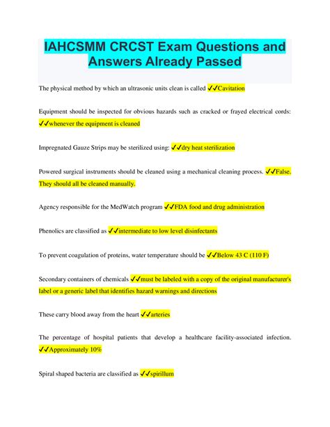 Iahcsmm Crcst Exam Questions And Answers Already Passed Browsegrades