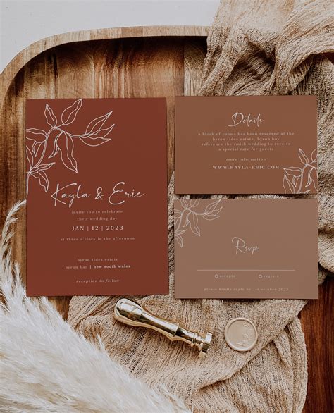 Terracotta Wedding Invitation Set Boho Wedding Invitation Suite Simple