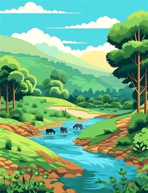 A Picture Of A River Running Through A Lush Green Forest Generative Ai