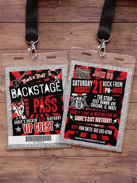 Rockstar Invite Punk Rock Vip Pass Backstage Pass Birthday Pop