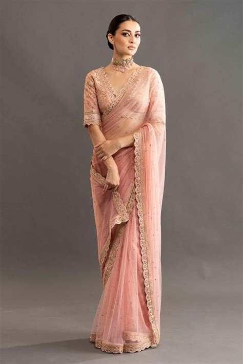 Buy Pink Pure Tissue Embroidered Floral Square Sunehra Saree With Blouse For Women By Ruar Indi