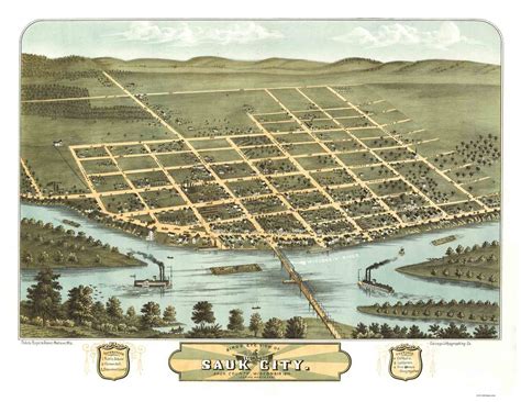 Sauk City Wisconsin 1870 Bird S Eye View Old Maps