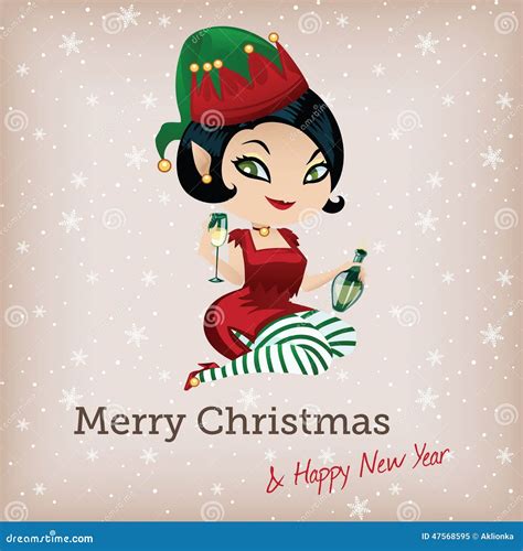 Christmas Card With Cute Elf Stock Vector Illustration Of Characters