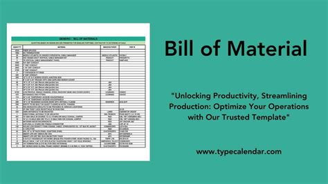 Free Printable Bill Of Material Form Templates Pdf Excel