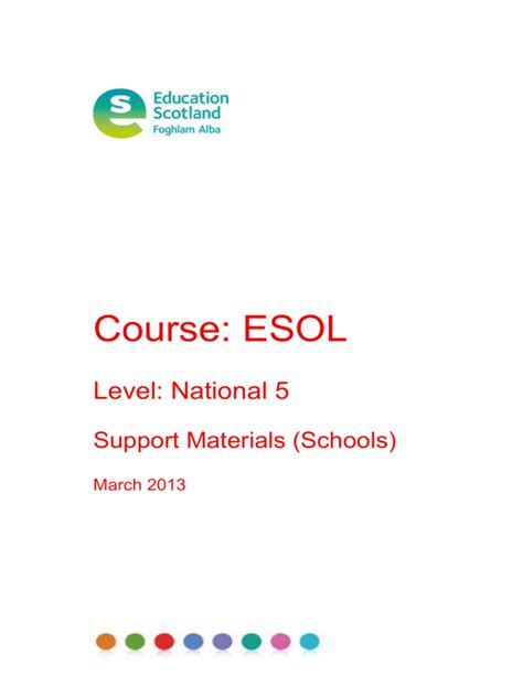 Course Esol Level National 5 Support Materials Schools