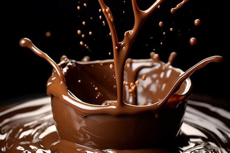 Premium AI Image Splashing Hot Melted Dark Chocolate Tempting Indulgence And Delicious