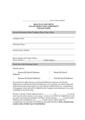 Fillable Online Salary Reduction Agreement Change Form Ali Cle Fax