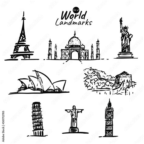 World Landmarks Place Sketch Vector Illustration Stock Vector Adobe Stock