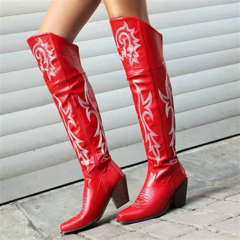 Botas Tnicas Ocidentais De Cowboy Overknee Para Mulheres Botas Largas