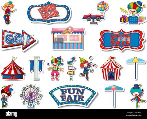 Sticker Set Of Amusement Park And Fun Fair Objects Illustration Stock