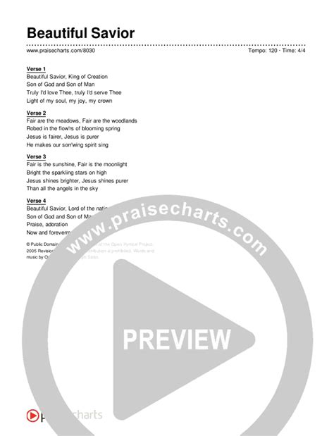 Beautiful Savior Chords Pdf Traditional Hymn Praisecharts