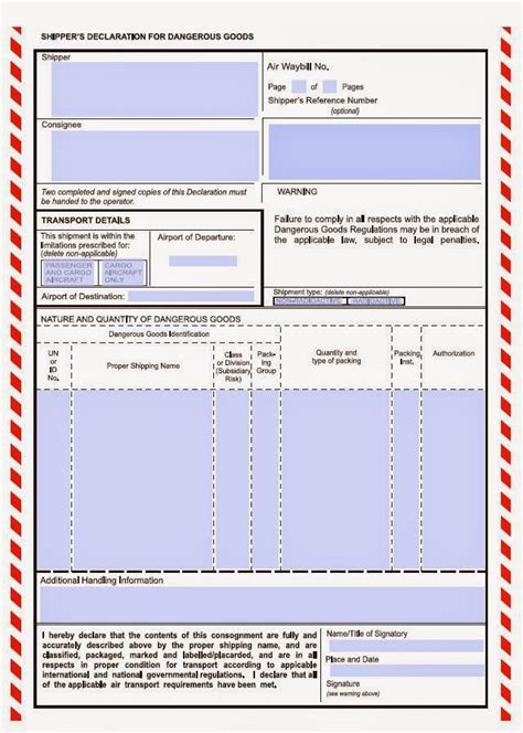 Savable IATA Dangerous Goods Declaration Form DG Shipper S