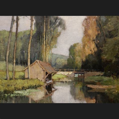 Georges Charles Robin Bord De Rivi Re Avec Un Lavoir Et Une Cluse