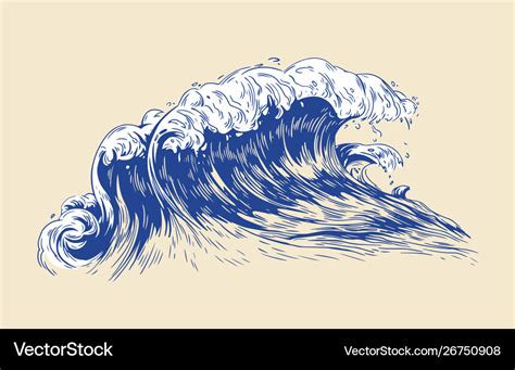 Elegant Colored Drawing Sea Or Ocean Wave Vector Image