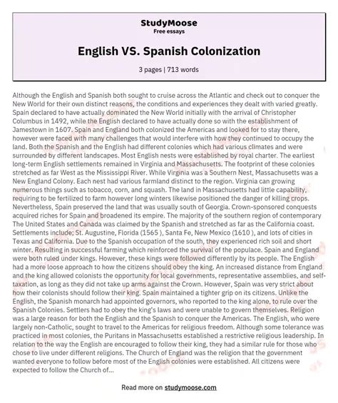 English Vs Spanish Colonization Free Comparison Essay Example