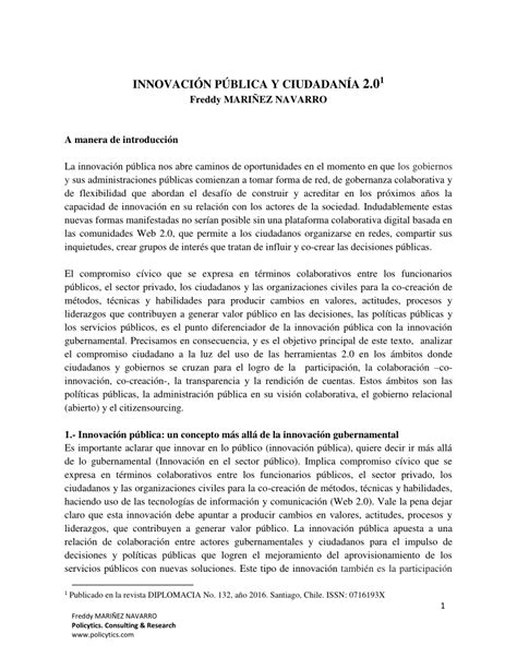 Pdf Innovaci N P Blica Y Ciudadan A