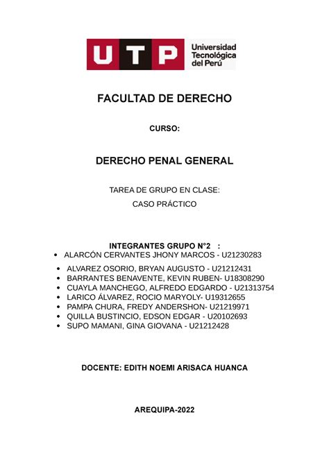 Trabajo En Clase Sema Nona 7 FACULTAD DE DERECHO CURSO DERECHO PENAL