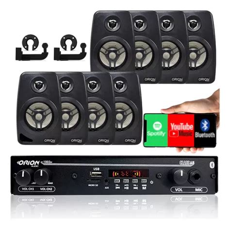 Kit De Sonido Ambiental 1002 Bt Control 8 Cajas Pared Negra 55 W