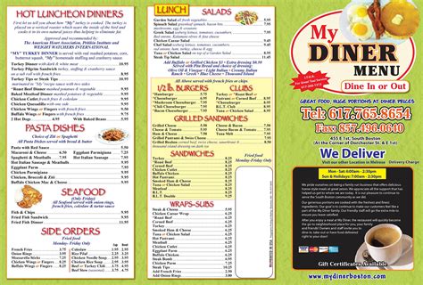 Breakfast & Lunch Restaurant | Boston | My Diner | South Boston Menu