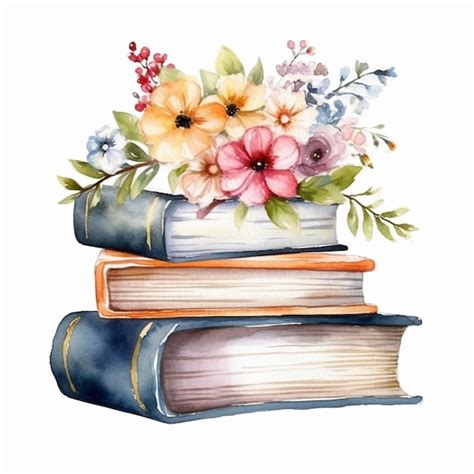 Premium AI Image A Stack Of Books With Flowers On Top