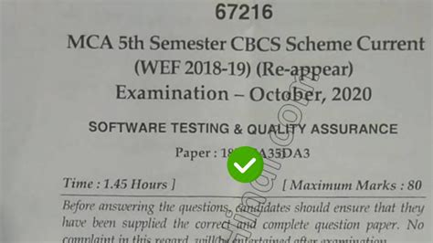 2020 Mdu Mca 5th Sem Reappear Software Testing And Quality Assurance Question Paper Youtube