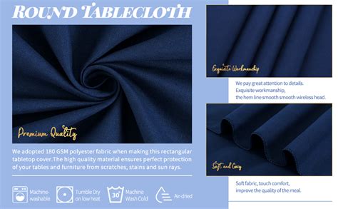 Showgeous Navy Blue Round Tablecloth Inch Polyester Fabric Table