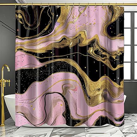 Exquisite Black Pink And Gold Marble Glitter Shower Curtain Luxury Boho