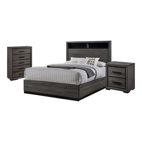 Foa Drummond 3 Piece Gray Wood Panel Bedroom Set Queen Nightstand