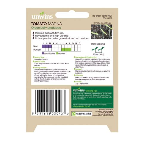 Unwins Organic Tomato Matina Seeds Vegetables Unwins Uk