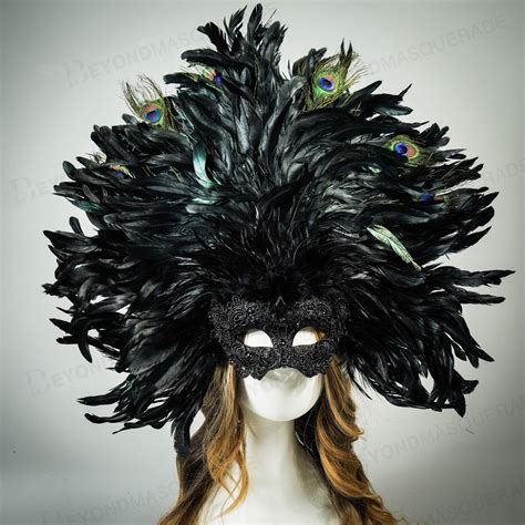 Black Feather Masquerade Mask Lace Mask For Women Carnival Etsy