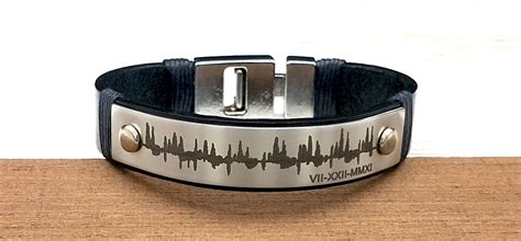 Custom Actual Ekg Ultrasound Heartbeat Engraved Leather Bracelet Audio