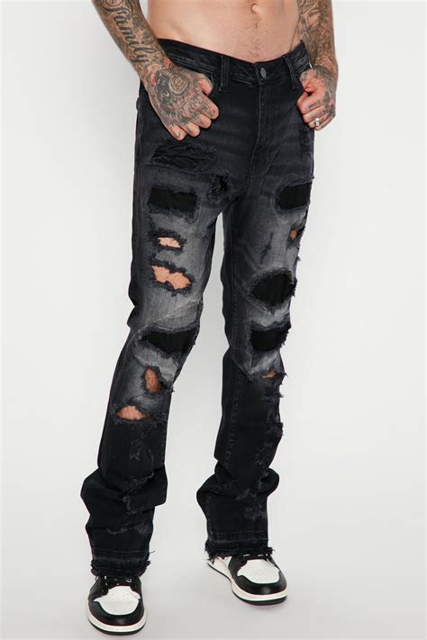 Back Me Up Ripped Stacked Skinny Flared Jeans Black Wash Fashion Nova Mens Jeans Fashion Nova