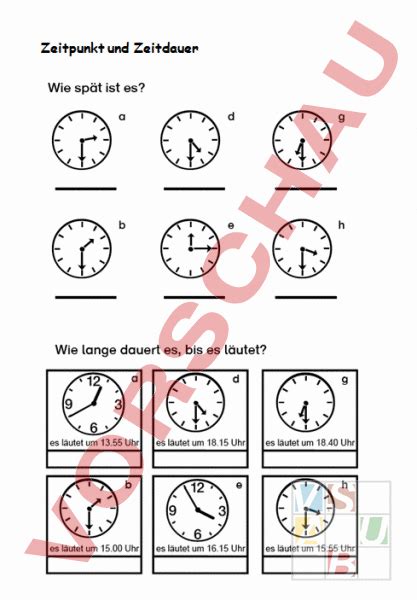 Arbeitsblatt Zeitpunkt Zeitdauer Mathematik Sachrechnen Gr Ssen