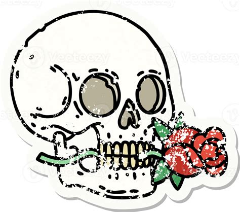 Traditional Distressed Sticker Tattoo Of A Skull And Rose 45280014 Png