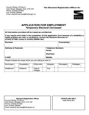 Fillable Online Thanet Gov Application Form Thanet District Council