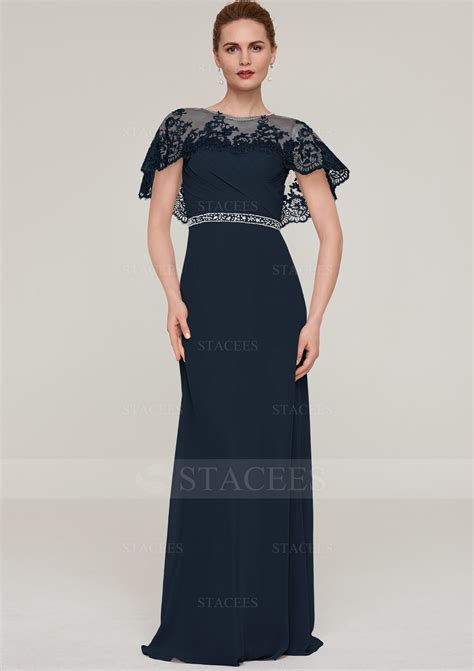 Sheath Column Bateau Short Sleeve Long Floor Length Chiffon Mother Of